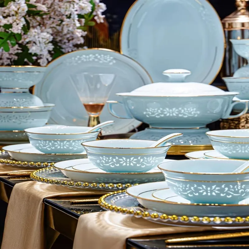 

Tableware, high temperature underglaze colored plates, dishes, celadon dishes, sets, household housewarming gifts