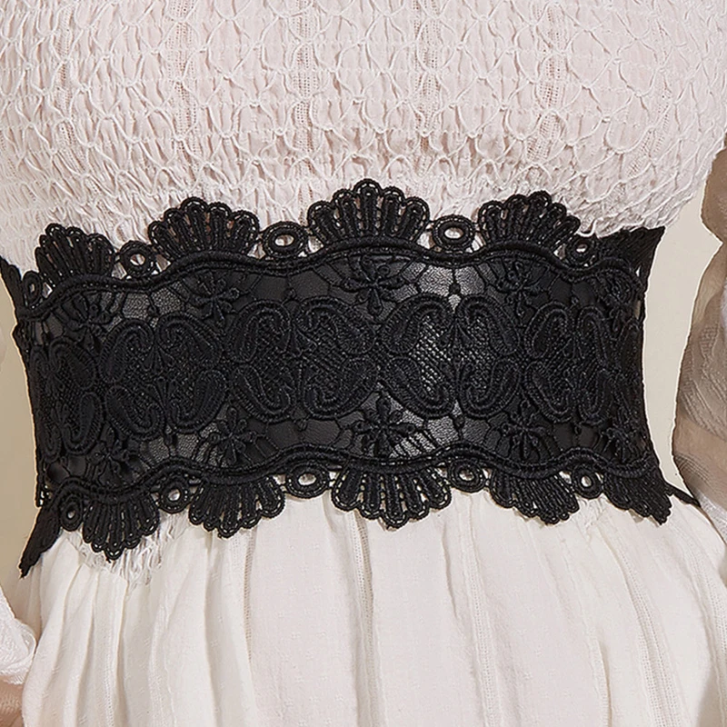 

Elastic Wide Corset Belt Women Stretch Lace Splicing Faux Leather High Waistband Waist Strap Waist Seal Slimming Body Waist Belt