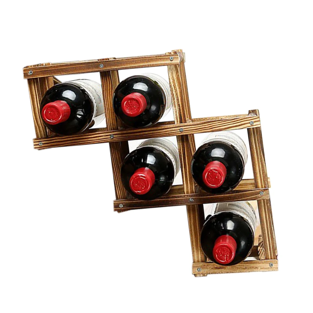 

Foldable Wooden Tabletop Rack Holder Bottle Server for 6 Bottles (Carbonized Color) bottle holder