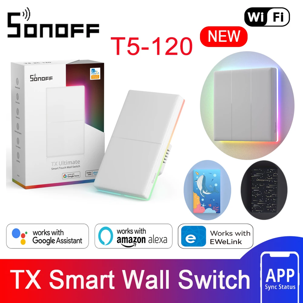 SONOFF TX Uitimate 120 스마트 터치 벽 스위치, 무선 eWeLink 앱, 음성 리모컨, Alexa Google Home을 통한 교체 가능 커버