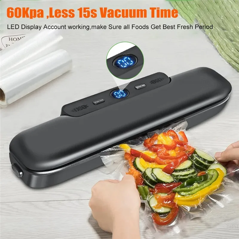 ABBN-Automatic Vacuum Sealer Machine For Food Storage With 50Pcs Food Saver Bags Sealing Machine For Vacuum EU Plug-Black Easy T