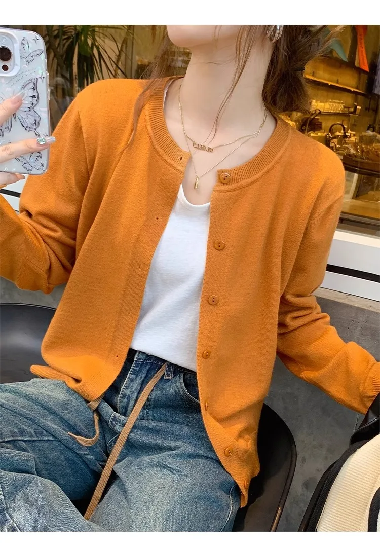 2026 Women Cardigans Sweater Casual Warm Spring Summer O-neck Long Sleeve Single Breasted Slim Fashion Korean Knitwears Tops
