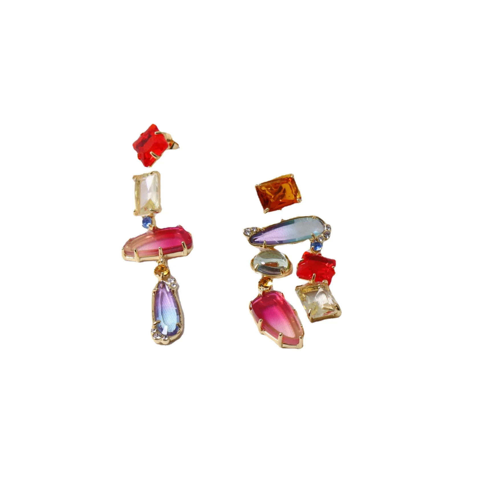 Classics Elegant Asymmetric Gradient Translucent Crystal Drop Earrings for Women Fashion Wedding Jewelry Accessories Gifts