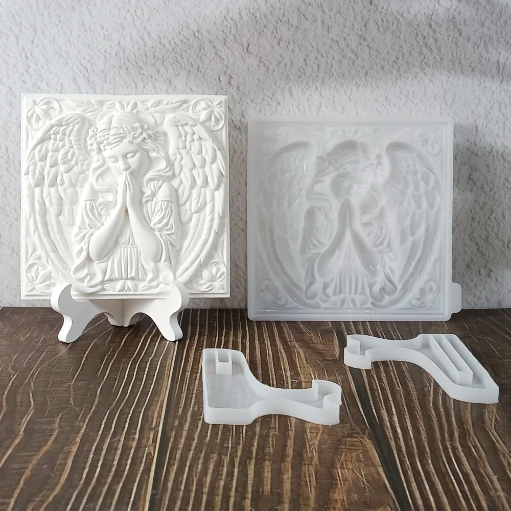 Moldes de silicona para orar Hada de las flores, adorno de Ángel de escritorio artesanal, molde de yeso para hormigón, manualidad para regalo, herramientas de resina UV