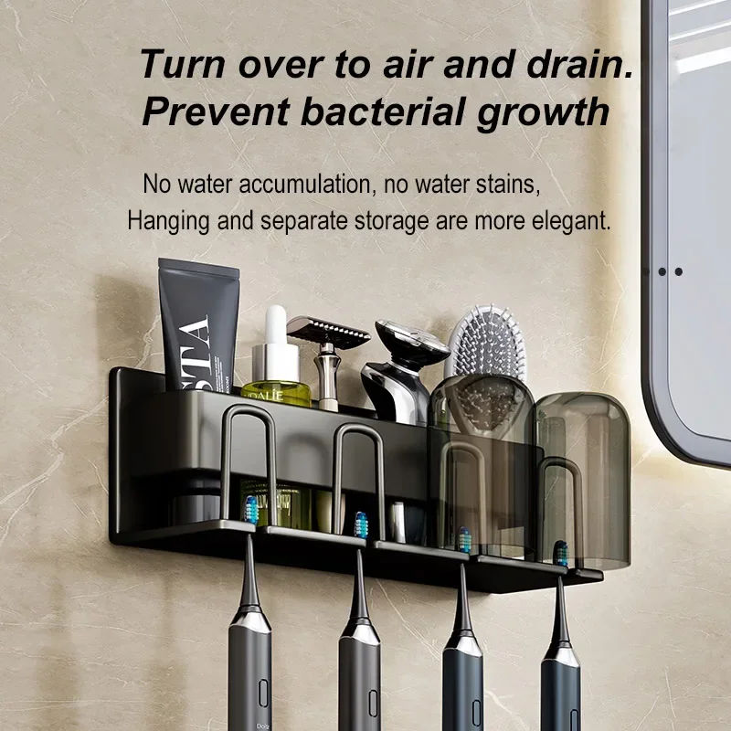 Toothbrush Rack Wall Mounted Without Punching Mouthwash Cup Storage Household Set Wall Mounted Electric Toothbrush Rack