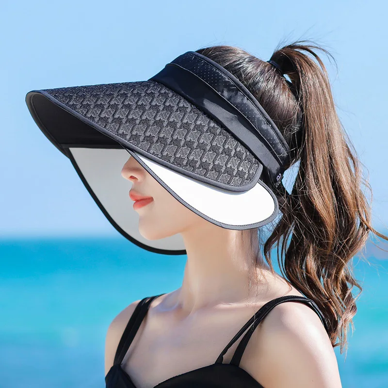 Women Summer Foldable Anti-uv Beach Hat Solid Color Stretchable Large Wide Brim Sun Hat Ladies Sunscreen Cap Female Travel Caps