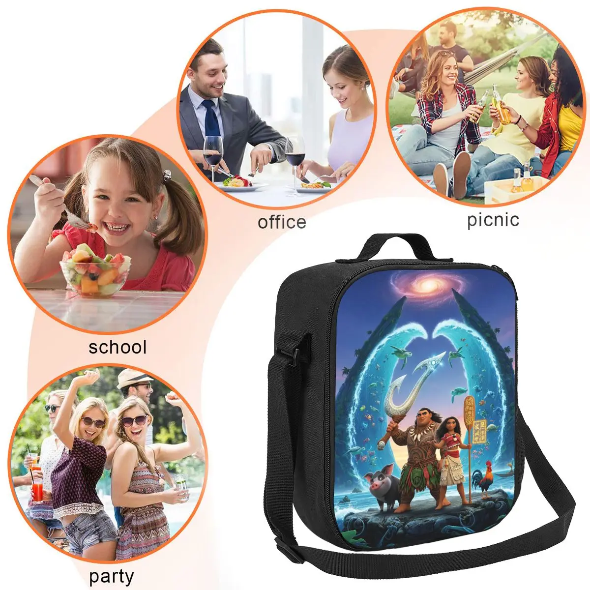 Custom Comedy Adventure Movies Moana Insulated Lunch Bags for Women Resuable Cooler Thermal Food Bento Box School
