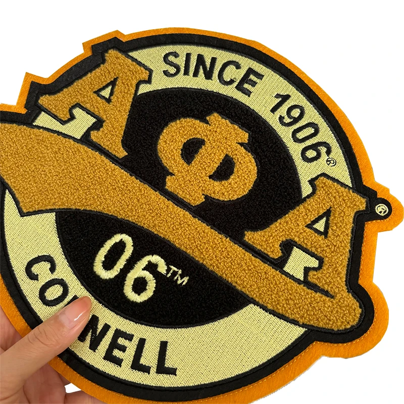 Large Chenille Old Gold and Black Fraternitry Alpha Phi Alpha Round with Tail Greek Number Since 1906 Chenille Patch for Hoodies