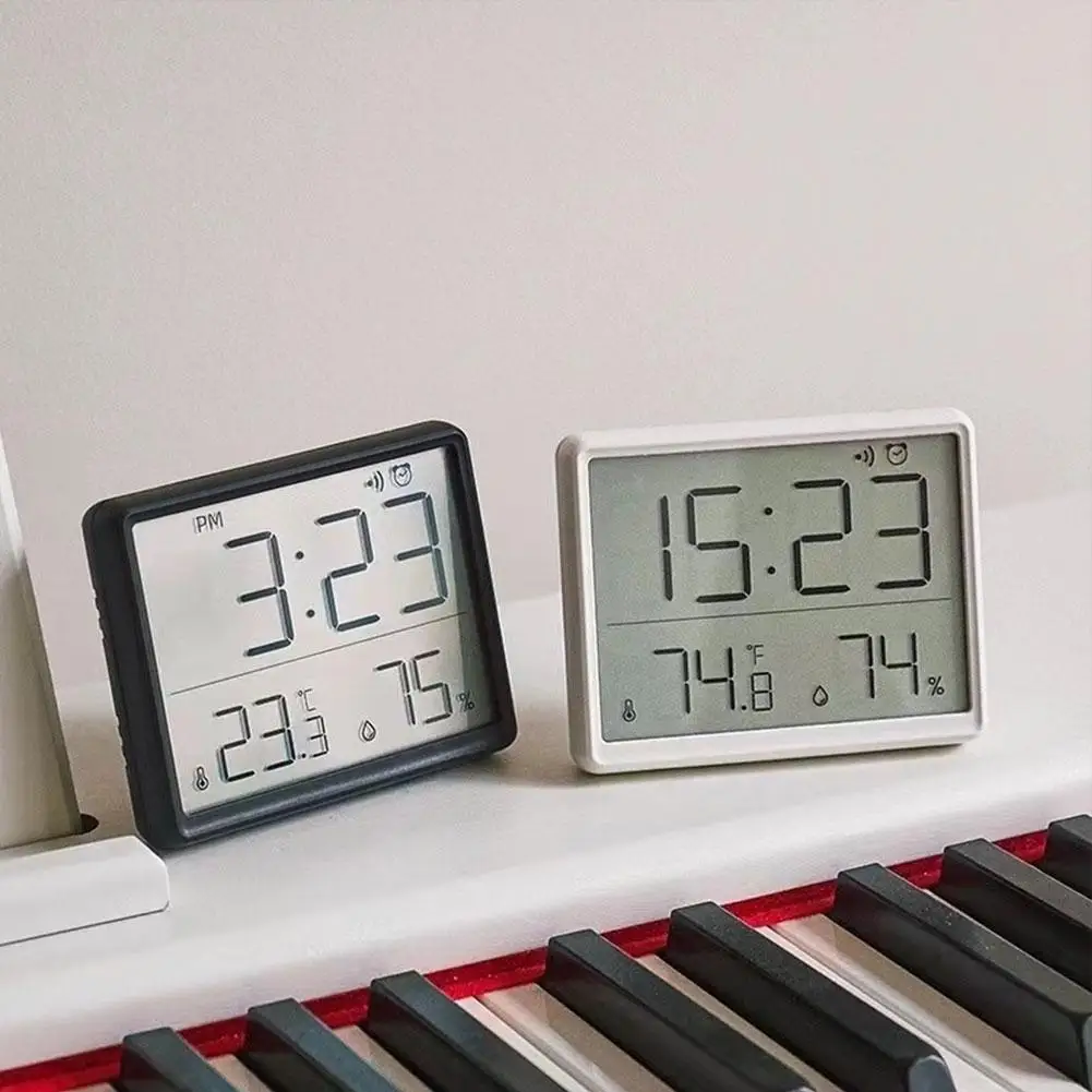 Digital Thermometer Hygrometer Clock Magnetic Wall Mount Alarm Slim LCD Display For Kitchen Bedroom Office Home Decor Accessory