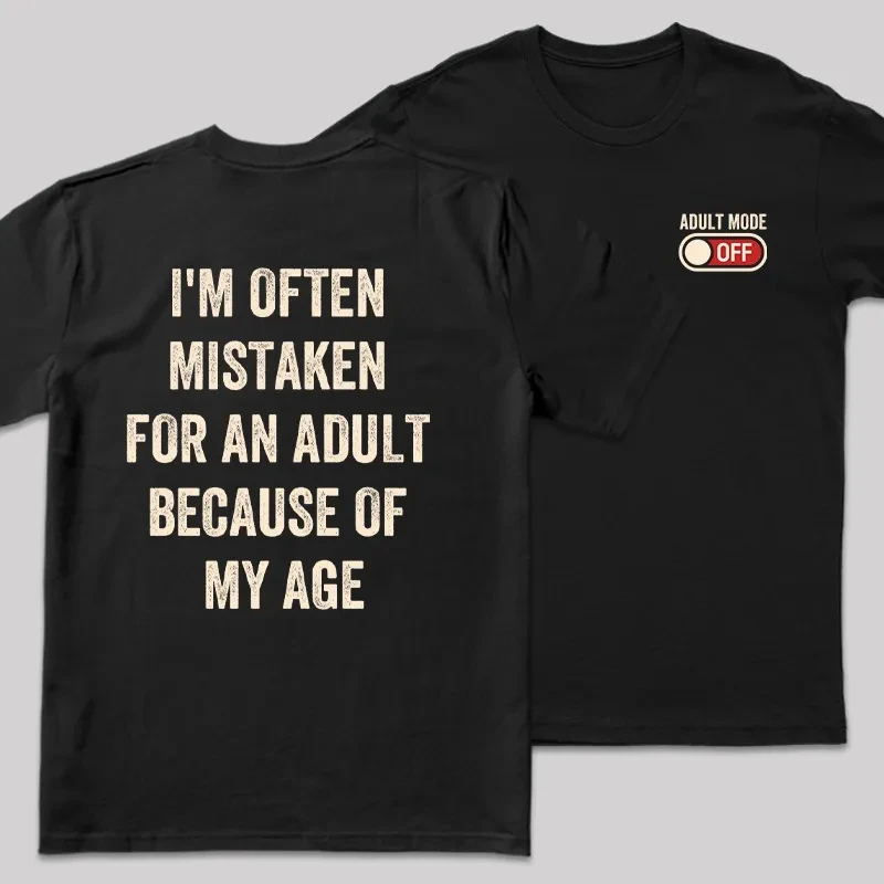 Funny Adult Mode Off Switch Slogan Graphic T-shirt Men Cotton Short Sleeve Humor Quote Loose Oversized Casual Daily Street Tops
