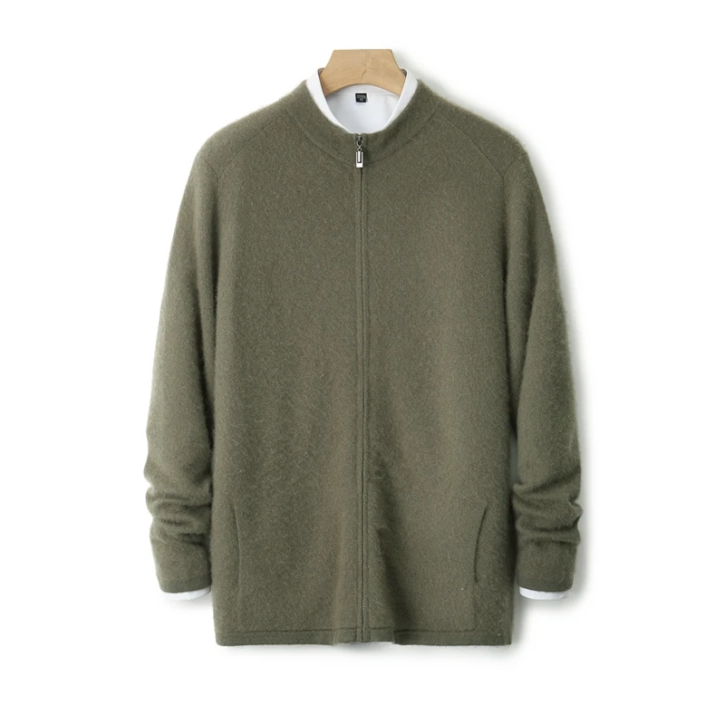 

Choice Men's Zipper Mock Collar Cardigan 100% Merino Wool Sweater Cashmere Knitwear Autumn Winter Outside Sports Knit Coat Tops