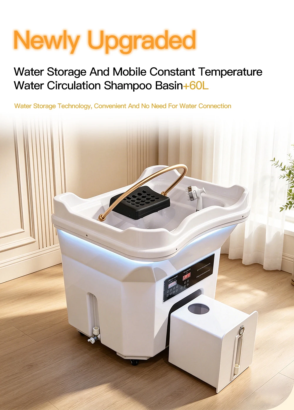 Tragbares elektrisches Shampoo-Becken mit Wassertank, Kopfwaschbecken mit konstanter Temperatur, mobile Haarwaschstation mit Dampffunktion – Detail 2