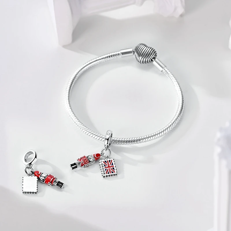 925 Sterling Silber Soldaten-Charm-Perlen, Wachposten, Telefonzelle, Uhrenturm, Reise-Charm für DIY-Armband, Halskette, Geschenk – Detail 6