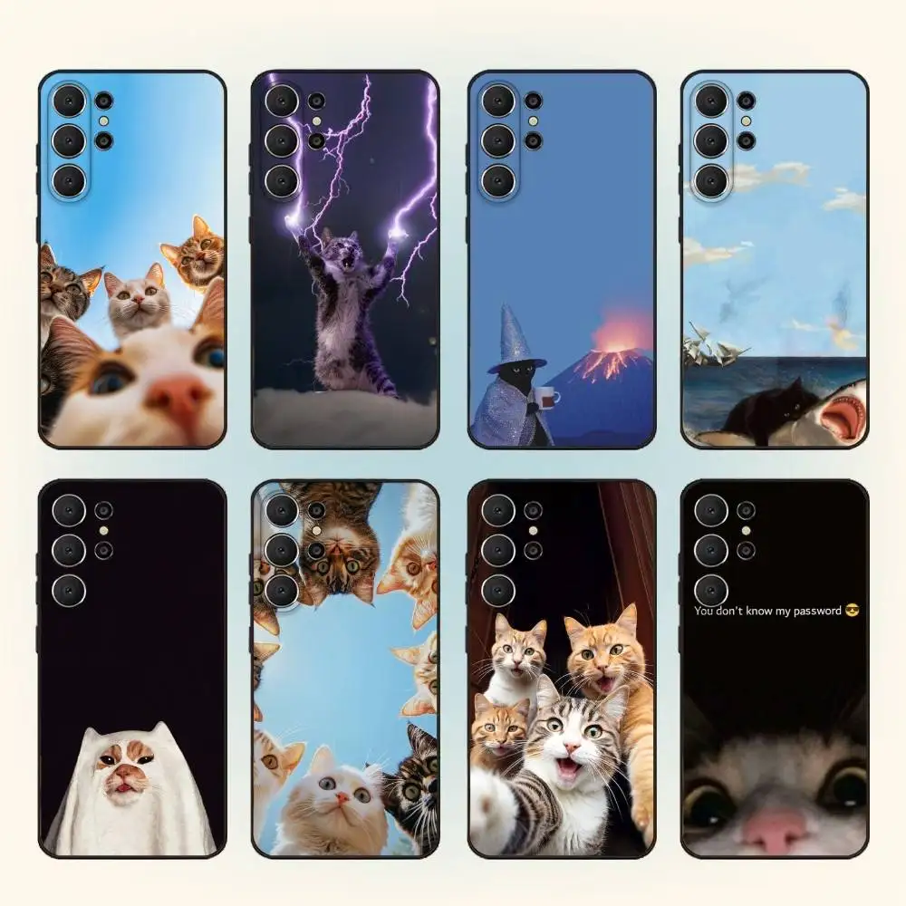 

C-Cute Funny cat memes Phone Case For Samsung S25,S24,S21,S22,S23,S30,Ultra,S20,FE,Lite,10,9,Black Cover