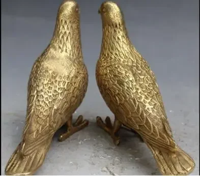 Chinese Bronze Symbolize Peaceful Peace Dove Pigeon Bird Animal Pair Statue