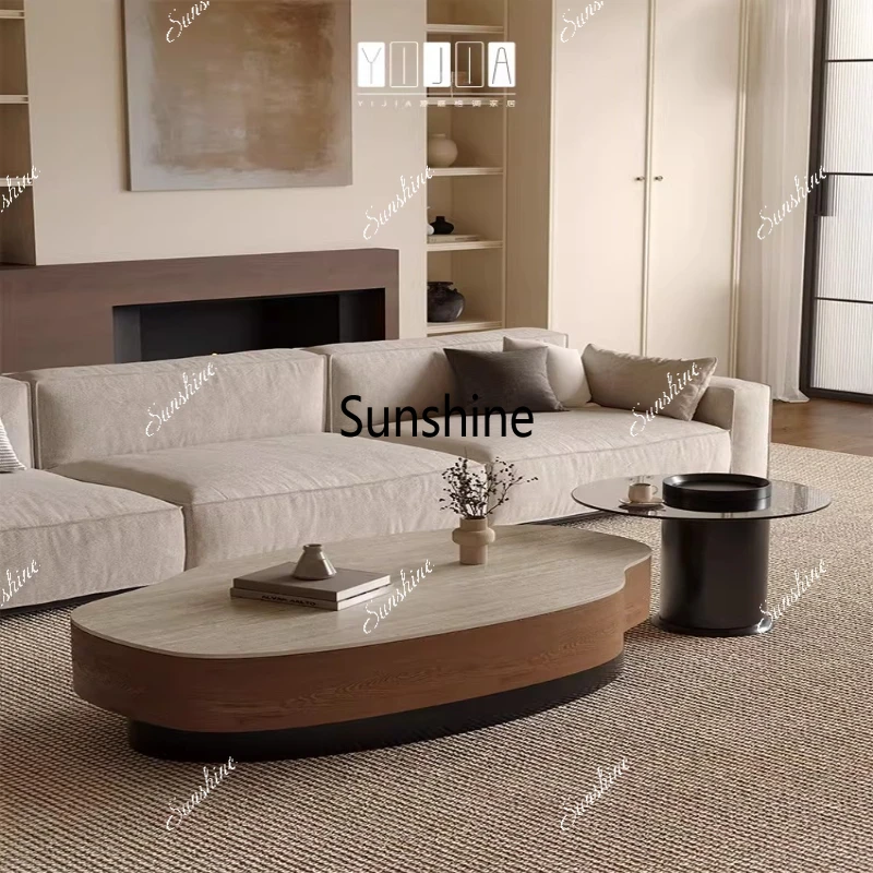 

Modern simple special-shaped, rock slab coffee table size apartment living room storage light luxury design sense, combination