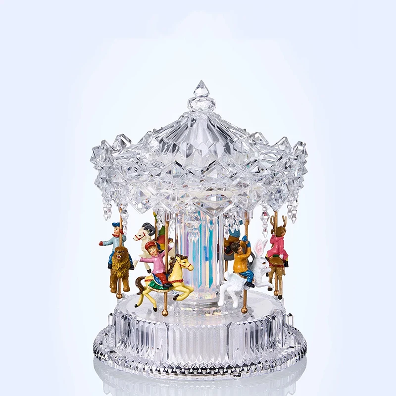 l*-Carousel Model Ornament, Luminous Artwork, Home Decor Creative Acrylic Sculpture Rotating Music Crafts Ornaments Nordic Art