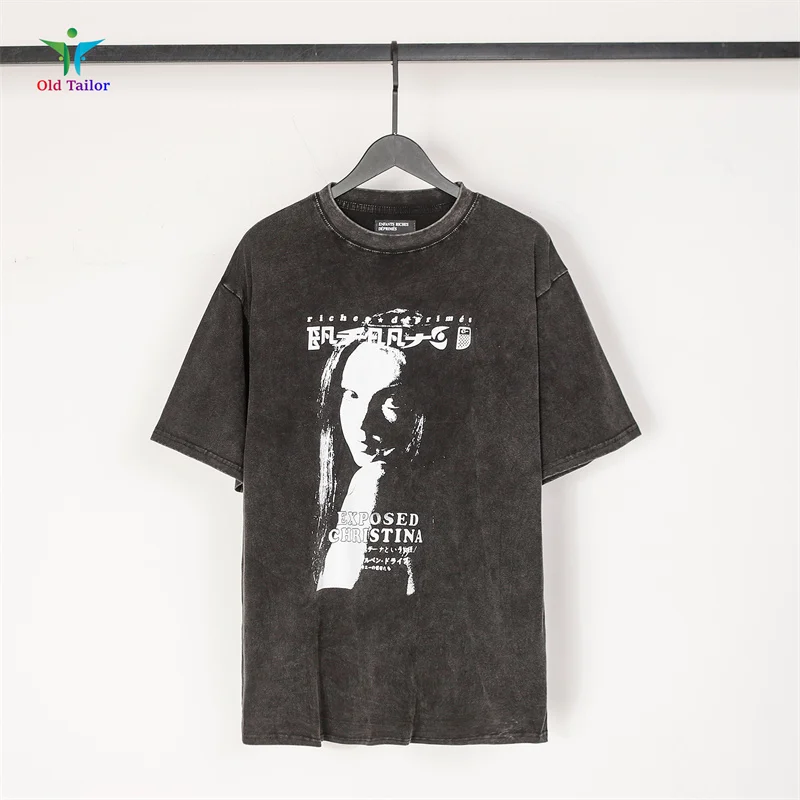 

Vintage Cotton Washed ERD Short Sleeve T-shirt Black Loose Summer Mens Womens Branded Tee Tops