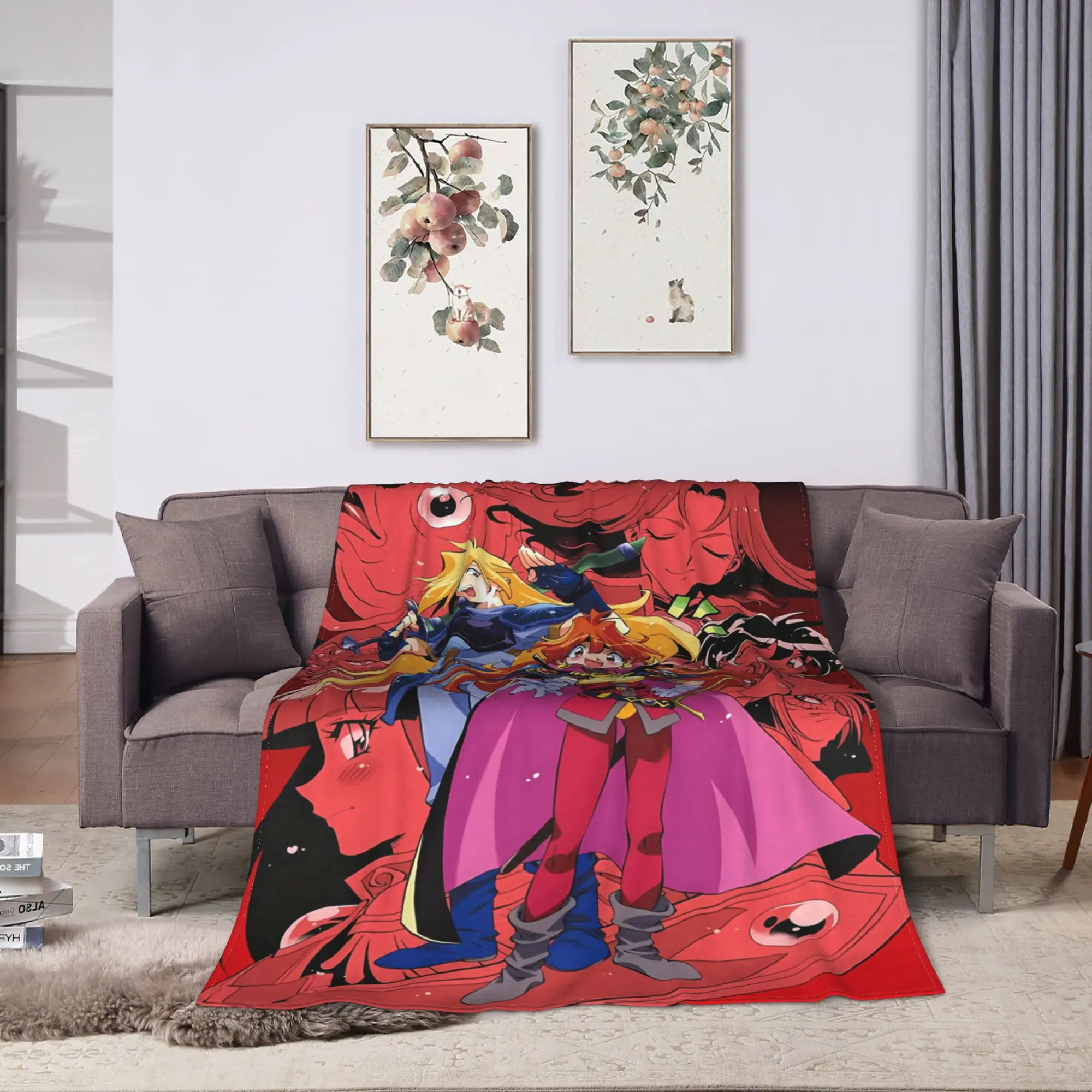 L-Linas Inversed Anime Print Warm Blanket  Child Plush Throw Blanket Pattern Home Decor Flannel Bedspread Sofa Bed Cover