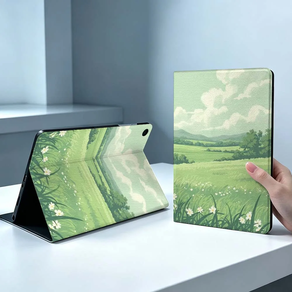 Green Lofi Aesthetic Soft For Samsung Galaxy Tab S11 S10 S9 S8 S7 S6 A9 A8 A11 Lite FE Plus Pen Tray Tablet Case