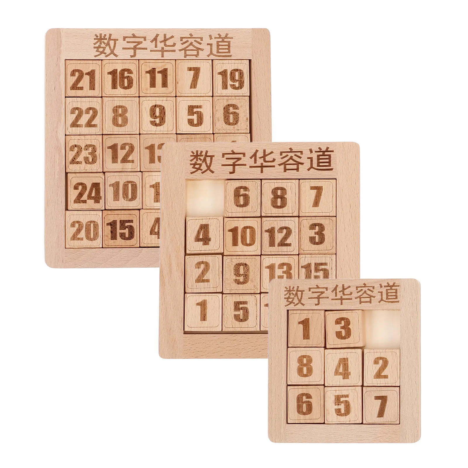 

3Sets Digital Huarong Road Wooden Number Slide Puzzle Child Learning Sliding Game Develop Logical Thinking Grasping Skills