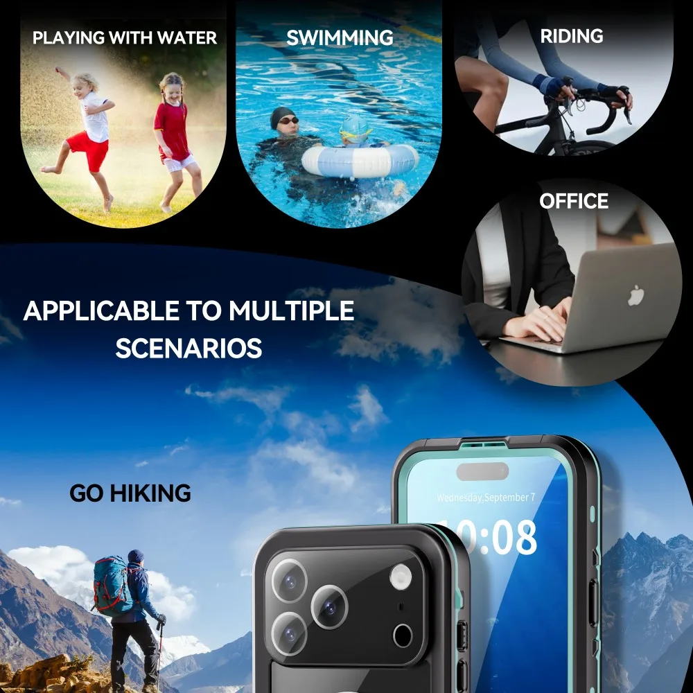 حافظة مقاومة للماء IP68 لهاتف أبل آيفون 17 16 16E 15 14 13 Pro Max مقاومة للصدمات والغوص والسباحة والرياضة الخارجية وشحن مغناطيسي