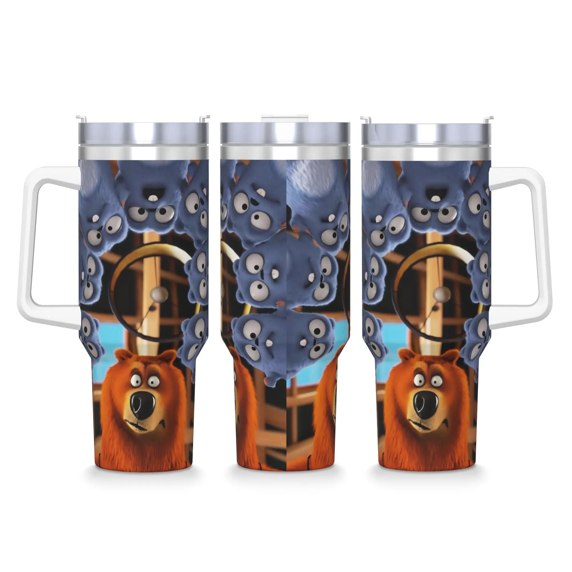 

Stainless Steel Tumbler Grizzly And Lemmings Car Mugs With Straws Driving Hot Drinks Water Bottle Keep Heat Large Thermal Mug