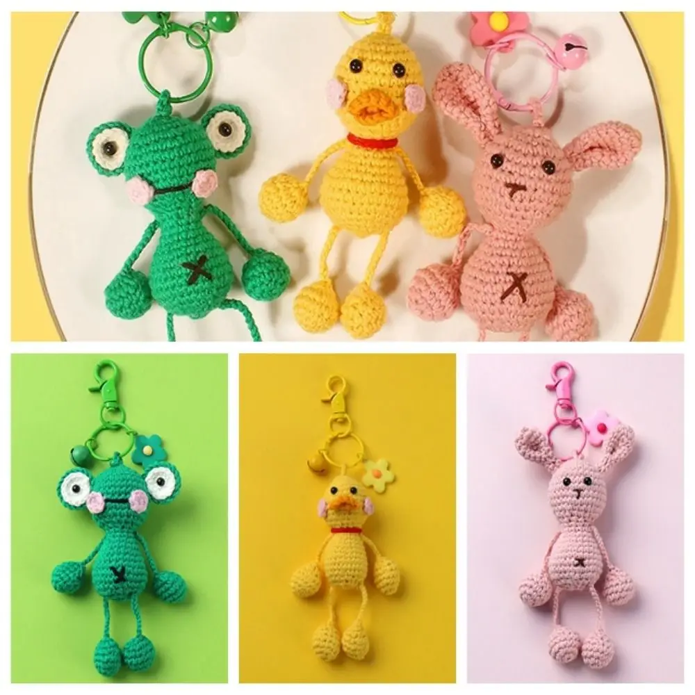 Rabbit Duck Cartoon Keychains Keys Bag Pendant Handmade Knitted Frog Doll Cute Cartoon Bag Decor