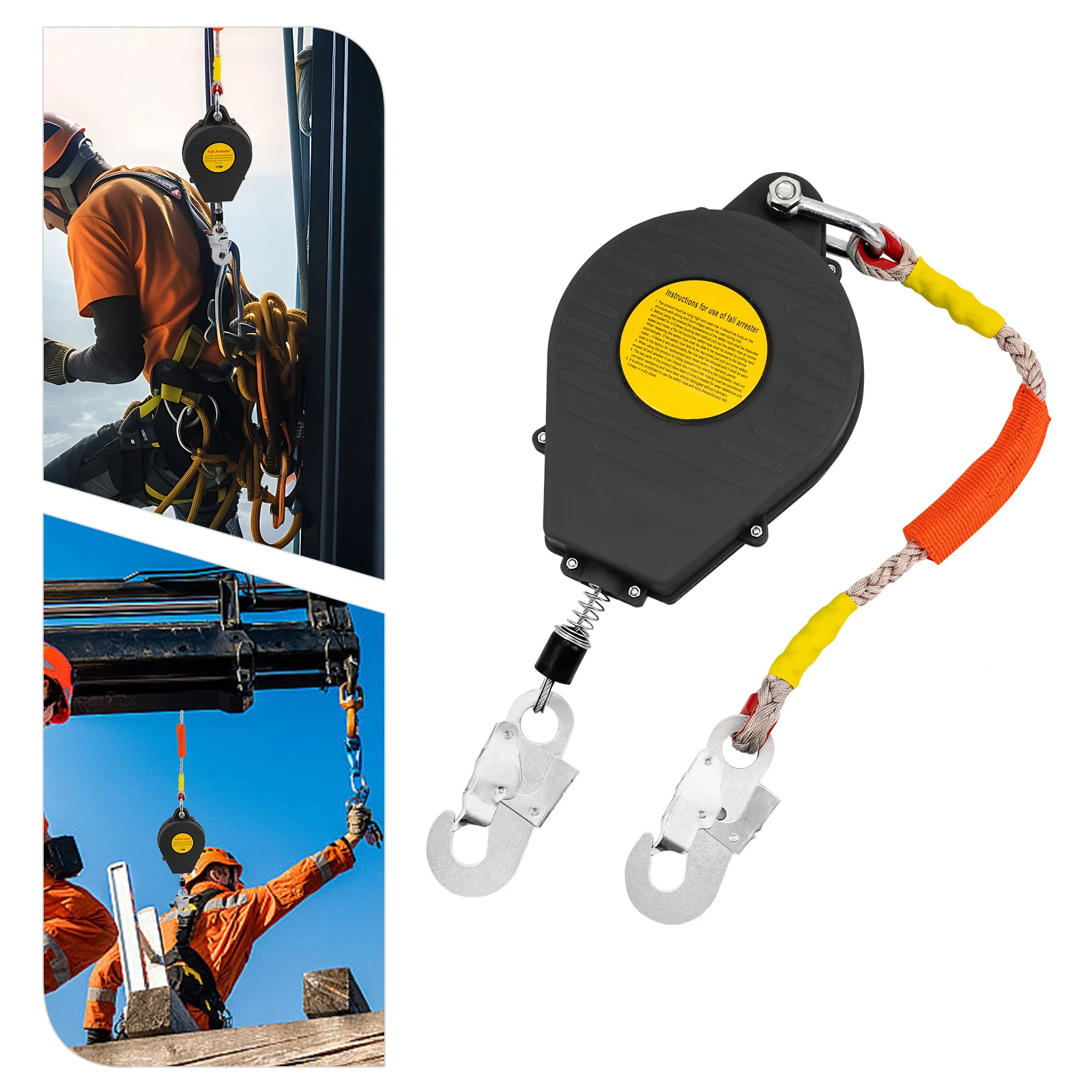 49ft Safety Self Retracting Lifeline Fall Arrester Fall Protection Device with Alloy Steel Hook for Engineering Construction ฯลฯ