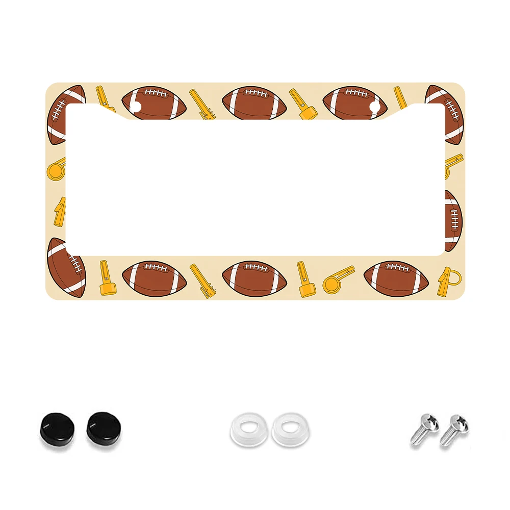 

1pc Brown Football Pattern 2-Hole License Plate Frame, Aluminum Material, 6x12Inch, with Screw Kit, US License Plate Size