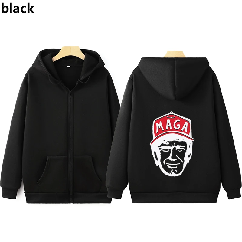 Maga Trump Simple Cartoon Line Style Zip Sweatshirts 2025 Presidential Clothing For Men Women Gifts For Trump Supporters