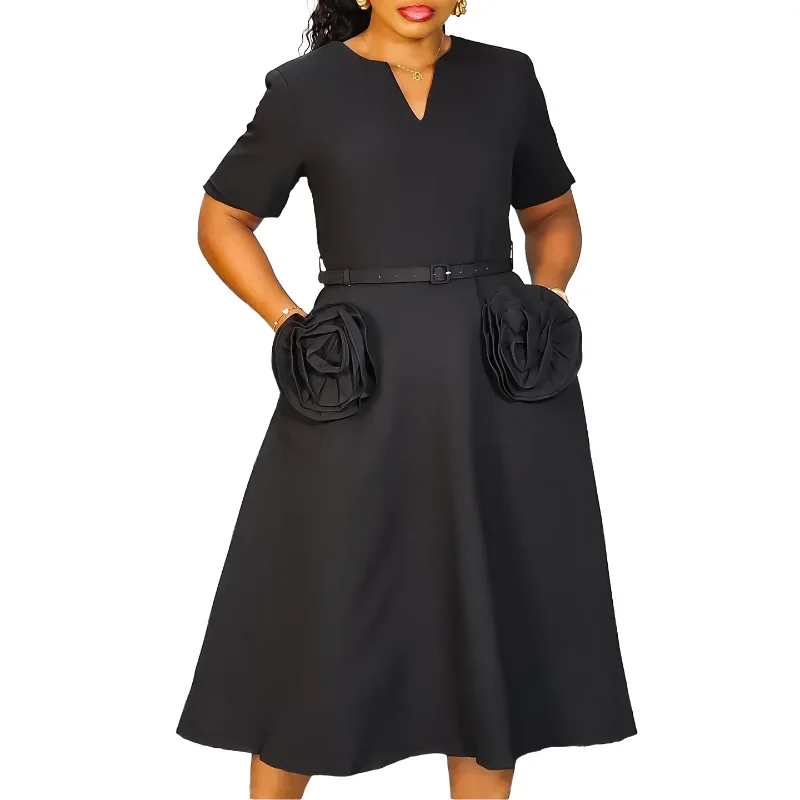 

Customized Dashiki African Dresses for Women Summer Elegant African Short Sleeve V-neck Polyester Midi Dress Outfits Ankara Dres