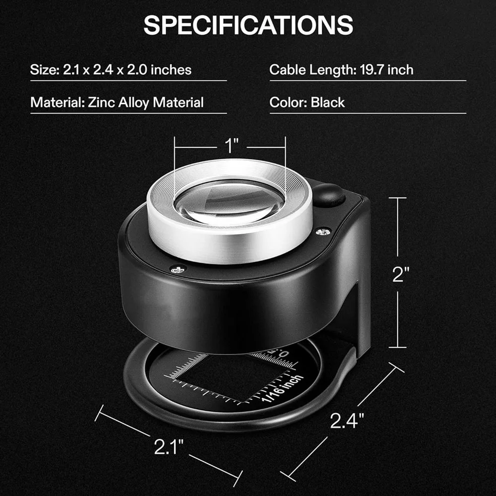 30X Loupe Magnifier With White LED Light And UV Light Portable Magnifying Glass With Optical Glass Lens Scale For Jewelry Coins