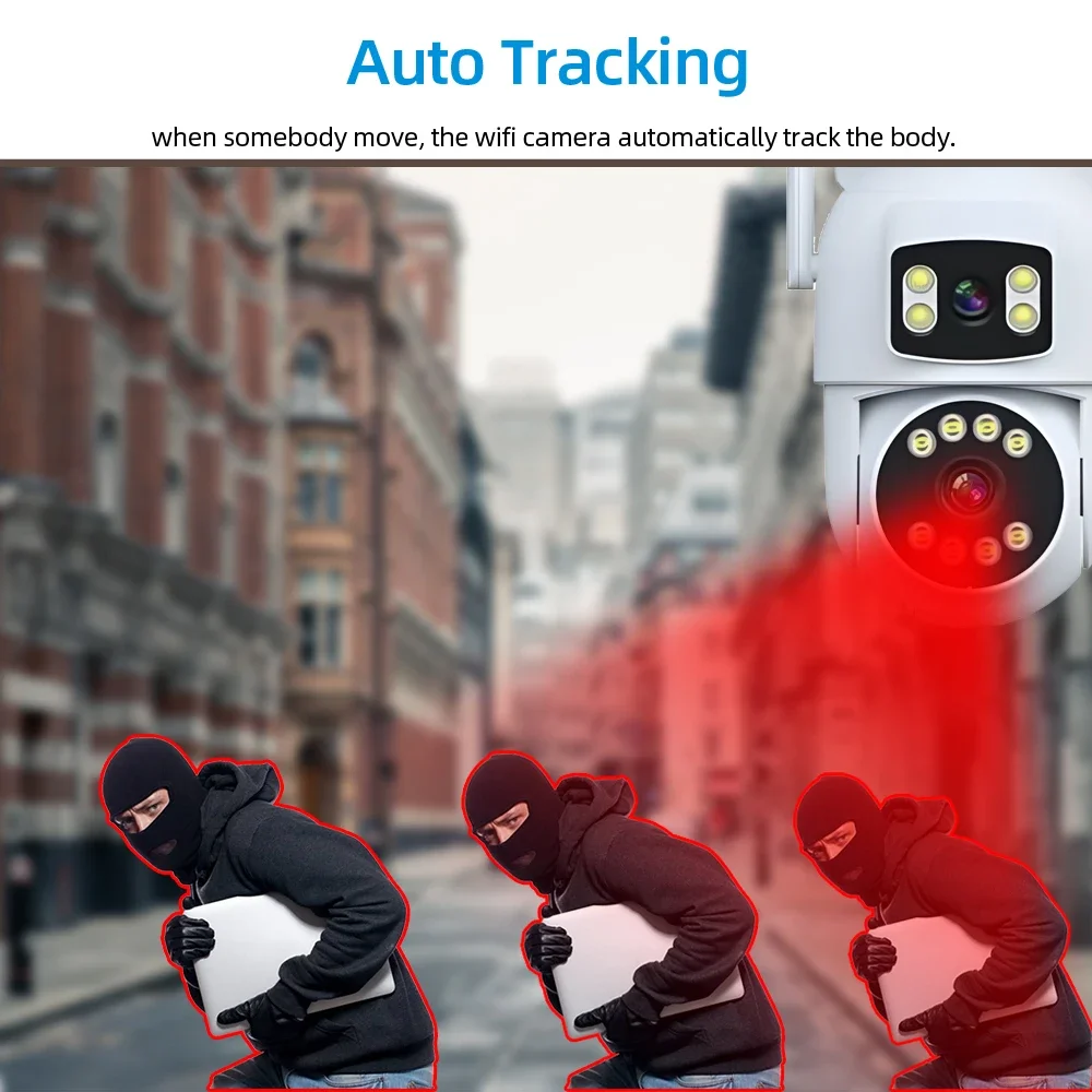 8MP Wifi IP Security Camera Dual Lens Outdoor Auto Tracking Wireless PTZ CCTV Video Surveillance Camera 4K Two Way Audio IP Cam