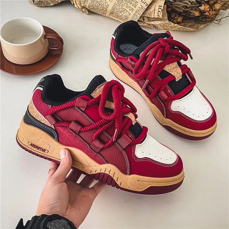 

Trendy Platform Skateboard Shoes Men Retro Red Street Hip Hop Shoes Mens Designer Skateboard Sneakers Men Low Top Casual Sneaker