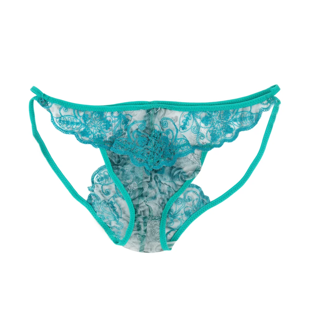 Men's Mesh Embroidered Lace G-String Underwear Print Low-waist Thongs Panties See Through Mesh Sheer Ultrathin Lingerie