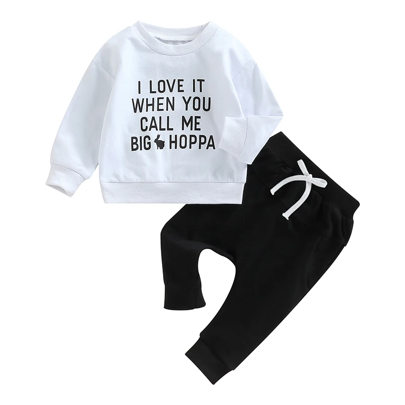 

Костюм для маленьких мальчиков из 2 предметов, пуловер с длинным рукавом и буквенным принтом кролика, Свитшот и эластичные брюки