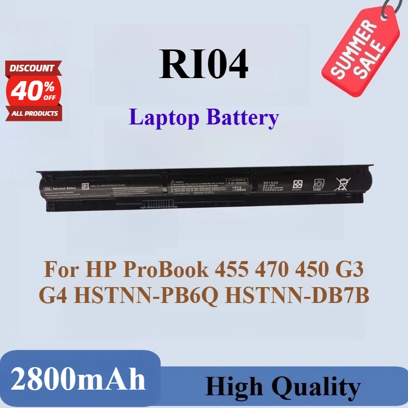 

New High Quality Replacement Laptop Battery RI04 14.8V 2800mAh For HP ProBook 455 470 450 G3 G4 HSTNN-PB6Q HSTNN-DB7B
