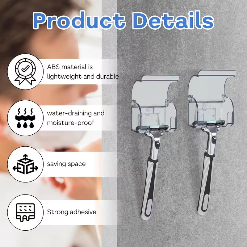 Adhesive Razor Holder Wall Mounted Bathroom Waterproof And Dustproof Hook For Shower Hook Rack Gillette Shaver Shaving Holder