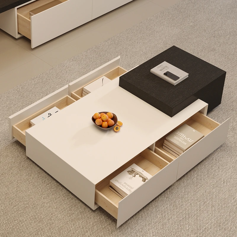b11-Modern Minimalist Coffee Table - Nordic Stylish White Rectangular Living Room Coffee Tables with Storage Home Furniture