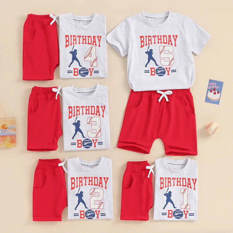 

2024-03-06 Lioraitiin 0-3Y Toddler Boys Summer Outfits Baseball Print Short Sleeve T-Shirt and Elastic Shorts 2PCS Clothes Set