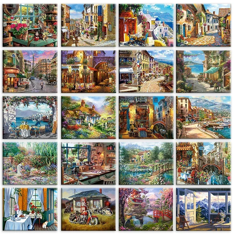 

Frame Oil Painting by Numbers Landscape DIY Paint By Numbers Scenery Canvas Painting Handpaint Number Painting Gift