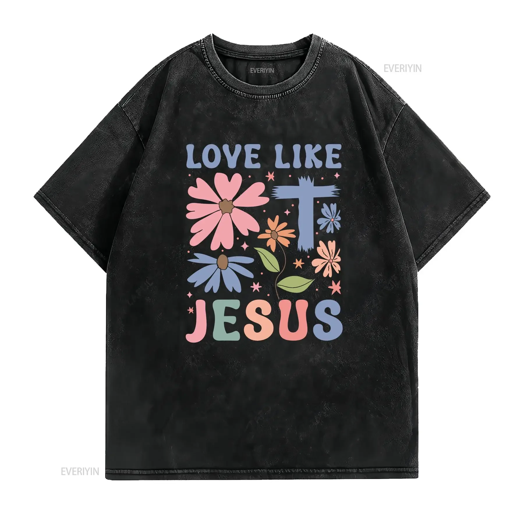 Floral Boho Love Like Jesus T Shirt Wildflower Trust Cross Simple Minimalist Colorful Theme Rainbow Saying Apparel vintage