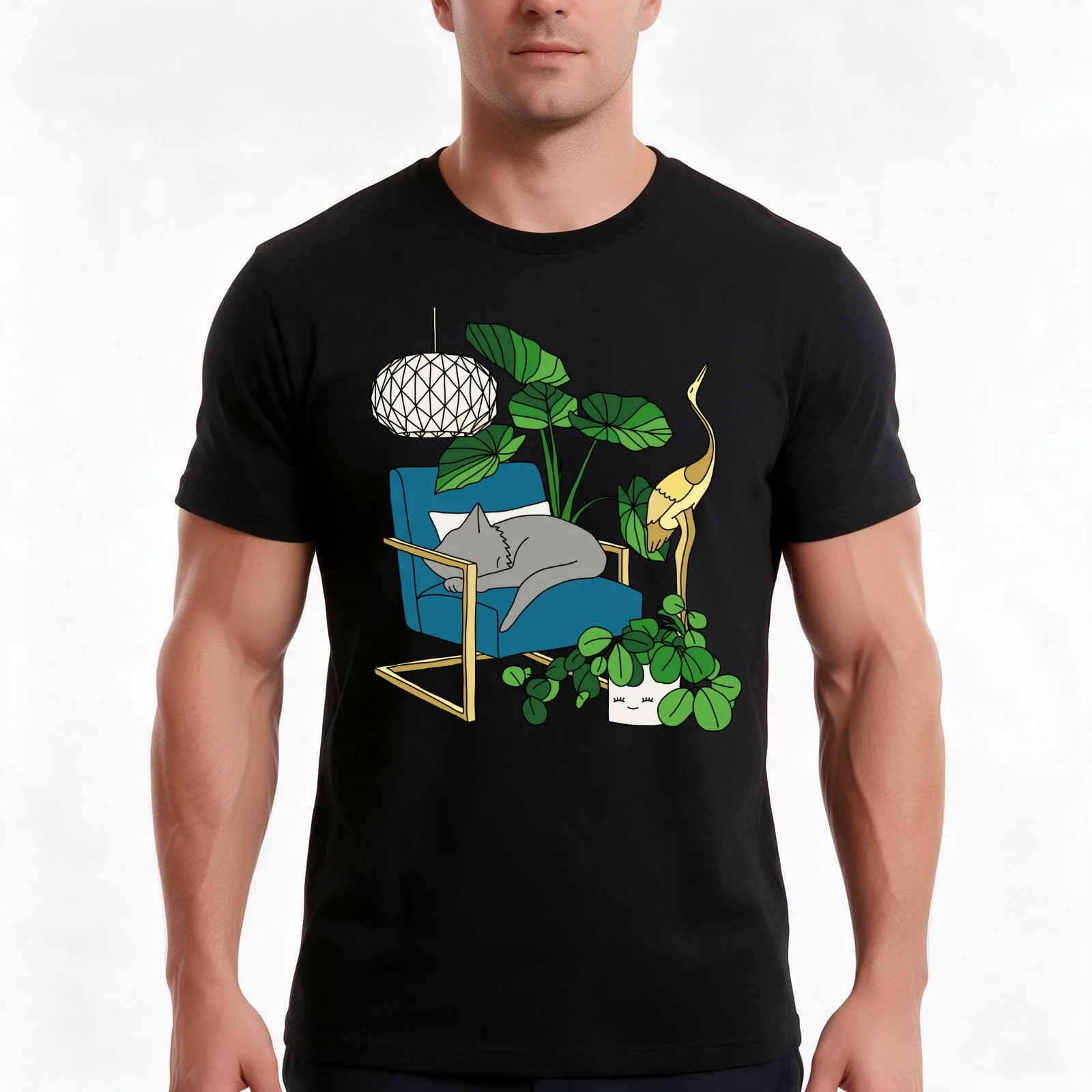 Cat nap by Elebea T-Shirt, Summer Casual Cotton Tee, Oversized Streetwear Tops, Vintage Graphic Print, Loose Fit Short Sleeve