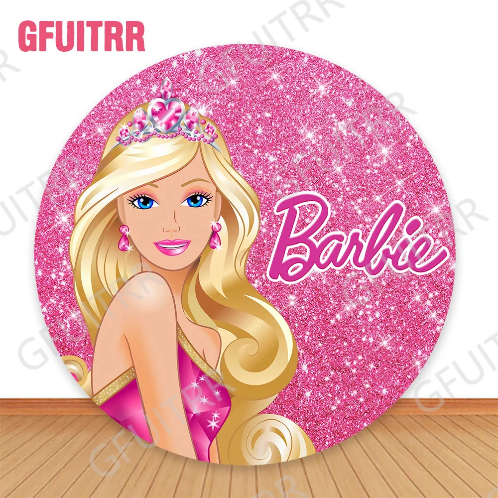 Barbie Round Backdrop Girls Birthday Party Decor Circle and Cylinder Covers Baby Shower Photo Background