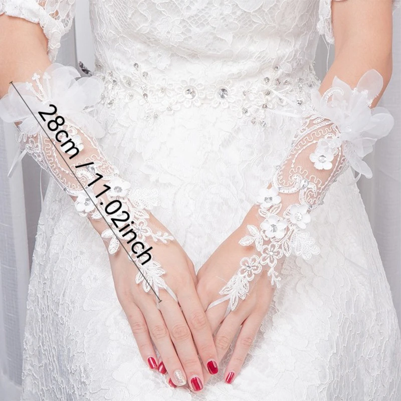 Guantes de encaje de satén elegantes, guantes largos nupciales para novia, Niñas de flores, mujeres, boda, fiesta de graduación