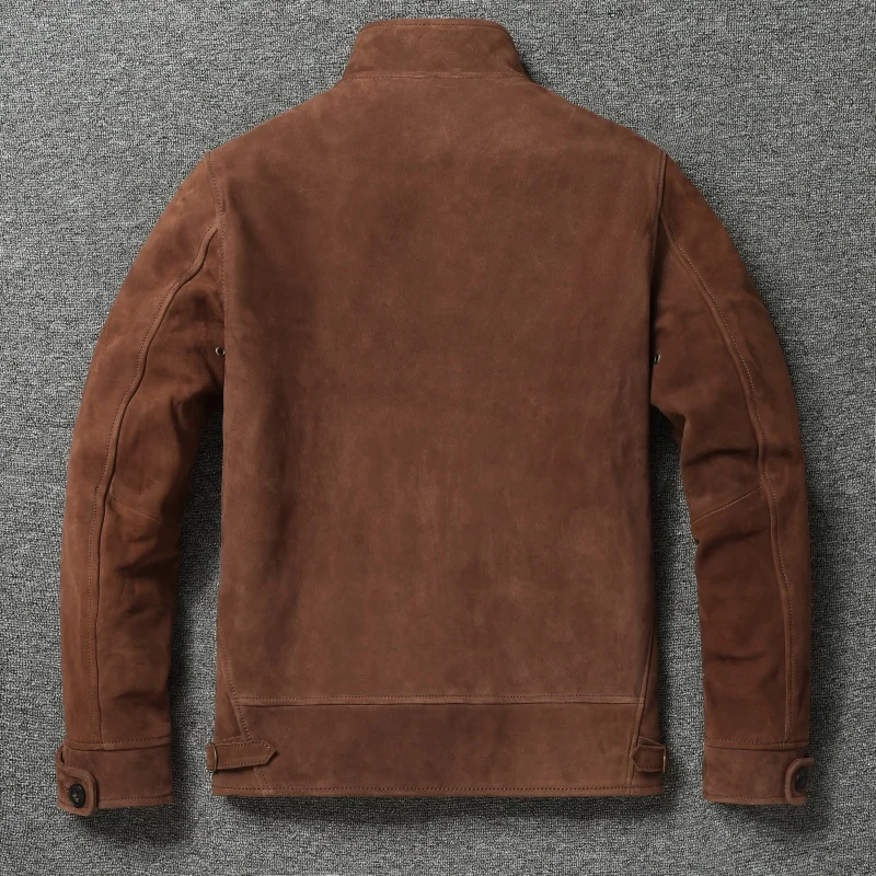 سترات من جلد البقر البني للرجال معطف أينشتاين من الجلد الطبيعي سترة بقصة ضيقة ملابس رجال الأعمال للخريف #2