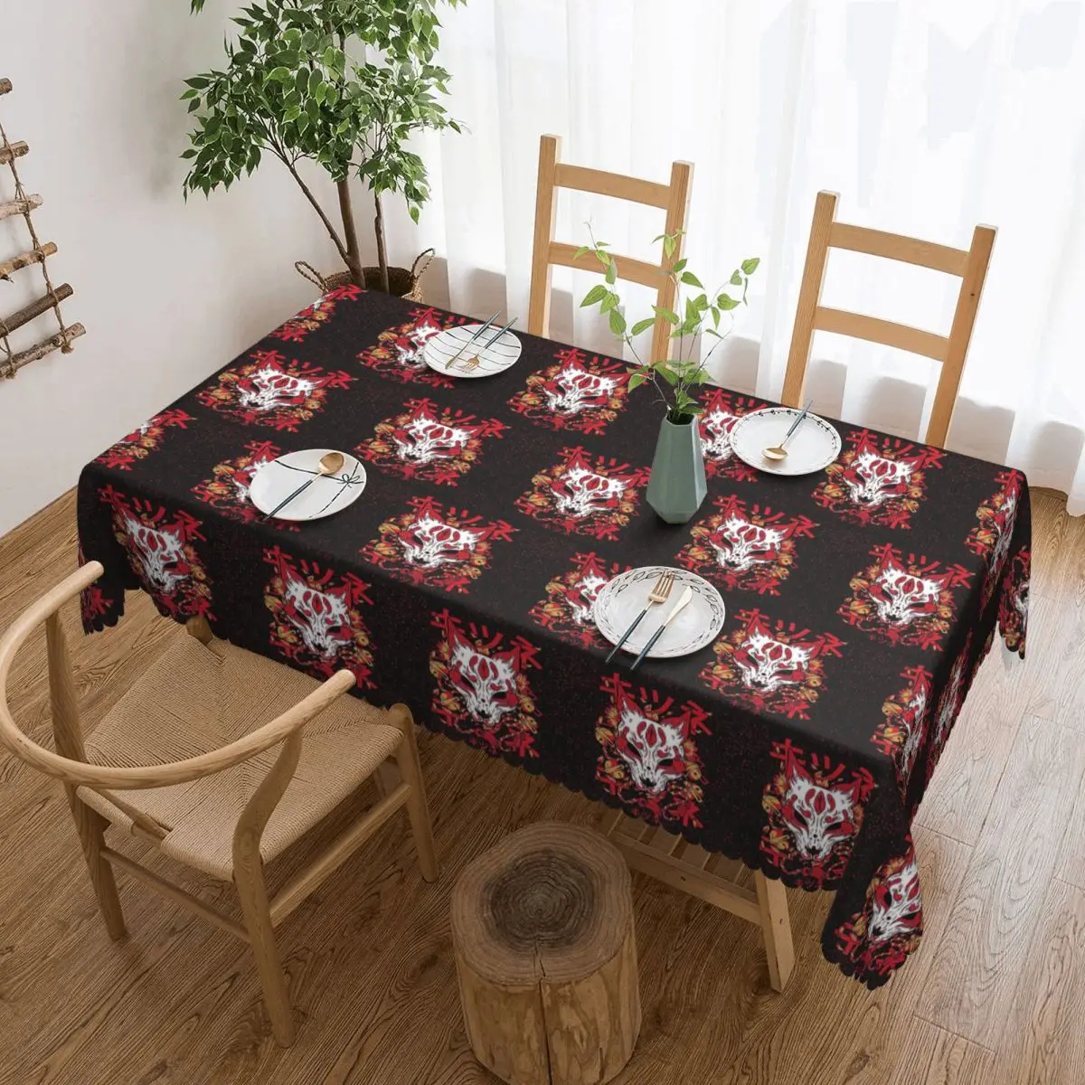 Kitsune Yokai Fox Tablecloth Restaurant Kitchen Rectangular Tablecloth Festival Party Decorations Tablecloth Dining Table Cover