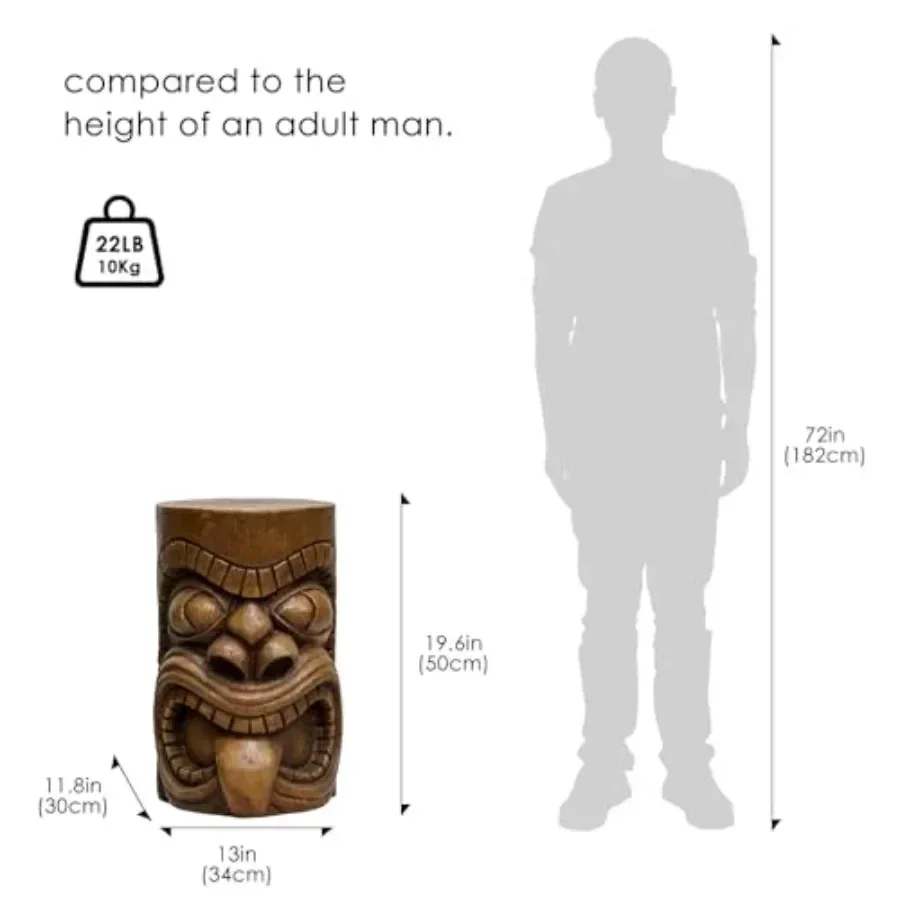 Outdoor side table tiki totem statue, fibre reinforced concrete, black, weather-resistant garden, porch, patio, balcony or livi