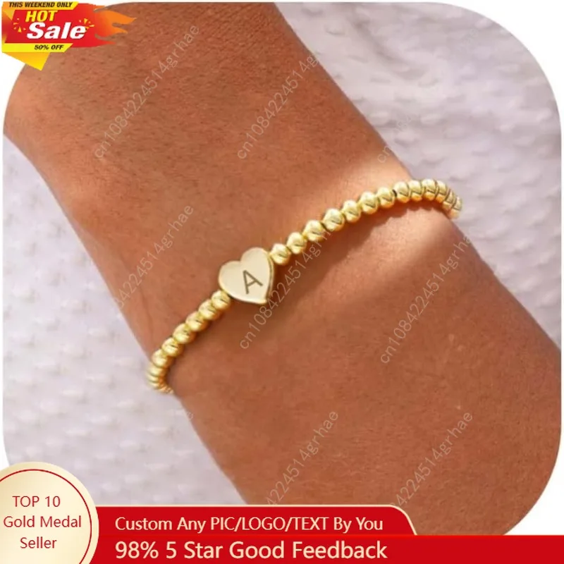 

Christmas Gifts Stocking Stuffers Beaded Bracelets for Women Dainty Heart Initial Bracelet Letter A-Z Charm Stretch Bead Ball Br